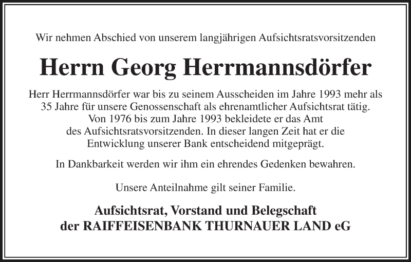  Traueranzeige für Georg Herrmannsdörfer vom 05.08.2015 aus MGO