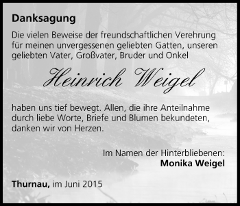Anzeige von Heinrich Weigel von MGO