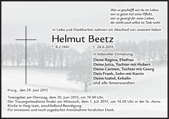 Anzeige von Helmut Beetz von MGO