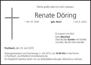 Anzeige von Renate Döring von MGO