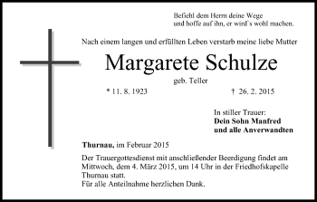 Anzeige von Margarete Schulze von MGO