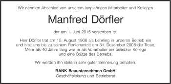 Anzeige von Manfred Dörfler von MGO