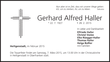 Anzeige von Gerhard Alfred Haller von MGO