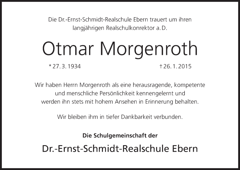  Traueranzeige für Otmar Morgenroth vom 11.02.2015 aus MGO