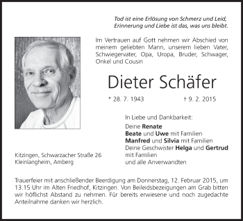 Anzeige von Dieter Schäfer von MGO