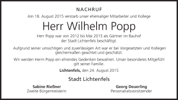 Anzeige von Wilhelm Popp von MGO