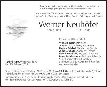 Anzeige von Werner Neuhöfer von MGO