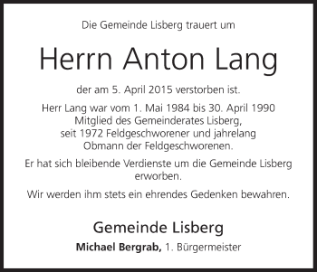 Anzeige von Anton Lang von MGO