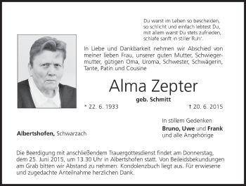 Anzeige von Alma Zepter von MGO