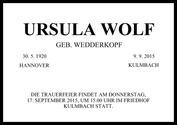 Anzeige von Ursula Wolf von MGO