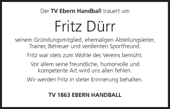 Anzeige von Fritz Dürr von MGO