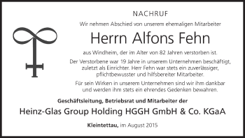 Anzeige von Alfons Fehn von MGO