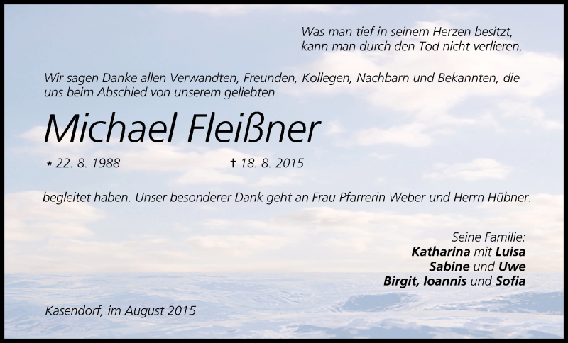  Traueranzeige für Michael Fleißner vom 26.08.2015 aus MGO