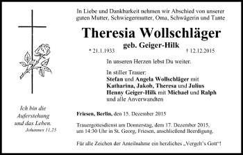 Anzeige von Theresia Wollschläger von MGO