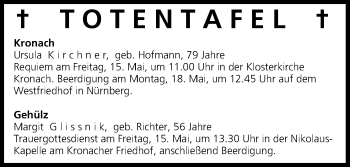 Anzeige von Totentafel vom 14.05.2015 von MGO