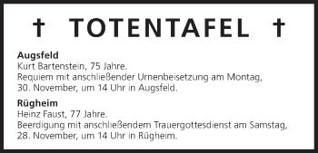 Anzeige von Totentafel vom 28.11.2015 von MGO