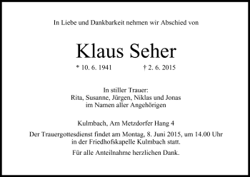 Anzeige von Klaus Seher von MGO