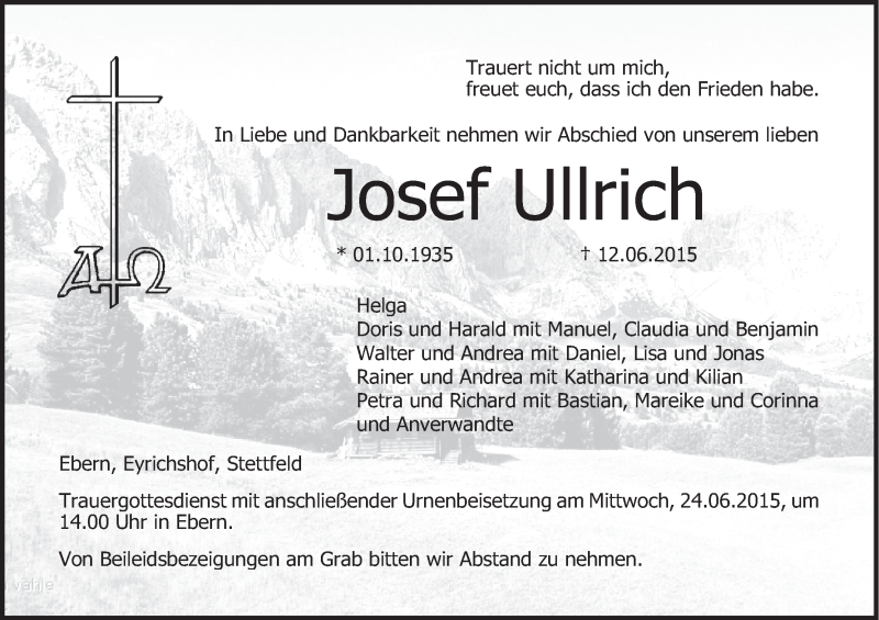  Traueranzeige für Josef Ullrich vom 19.06.2015 aus MGO