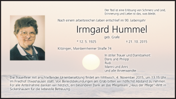 Anzeige von Irmgard Hummel von MGO