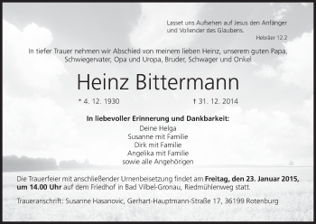 Anzeige von Heinz Bittermann von MGO