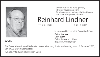 Anzeige von Reinhard Lindner von MGO