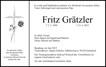 Anzeige von Fritz Grätzler von MGO