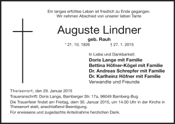 Anzeige von Auguste Lindner von MGO