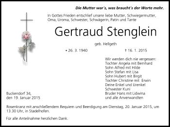 Anzeige von Gertraud Stenglein von MGO