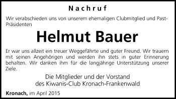 Anzeige von Helmut Bauer von MGO