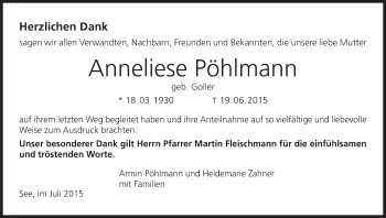 Anzeige von Anneliese Pöhlmann von MGO