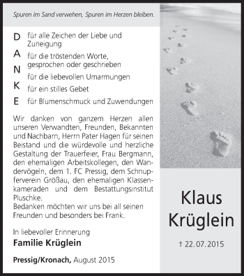 Anzeige von Klaus Krüglein von MGO