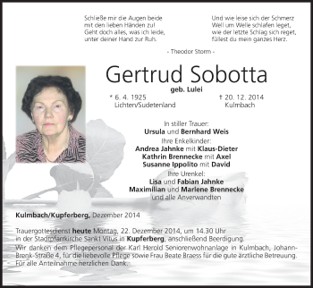 Anzeige von Gertrude Sobotta 