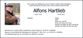 Anzeige von Alfons Hartlieb von MGO