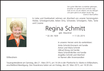 Anzeige von Regina Schmitt von MGO