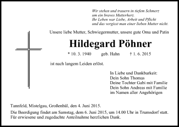Anzeige von Hildegard Pöhner von MGO