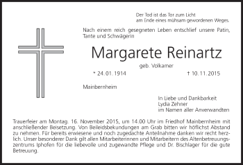Anzeige von Margarete Reinartz von MGO