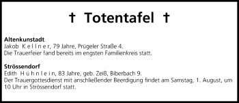 Anzeige von Totentafel vom 01.08.2015 von MGO