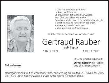 Anzeige von Gertraud Rauber von MGO