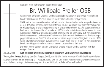 Anzeige von Willibald Preller von MGO