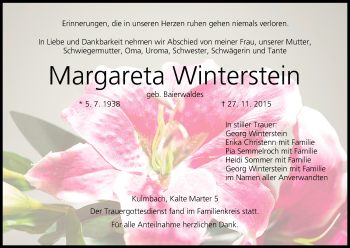 Anzeige von Margareta Winterstein von MGO