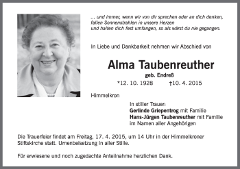Anzeige von Alma Taubenreuther von MGO