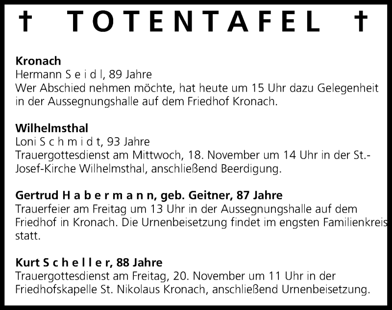  Traueranzeige für Totentafel vom 17.11.2015 vom 17.11.2015 aus MGO