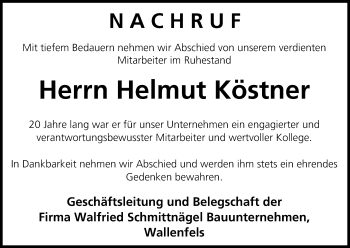 Anzeige von Helmut Köstner von MGO