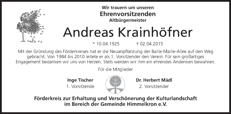  Traueranzeige für Andreas Krainhöfner vom 09.04.2015 aus MGO