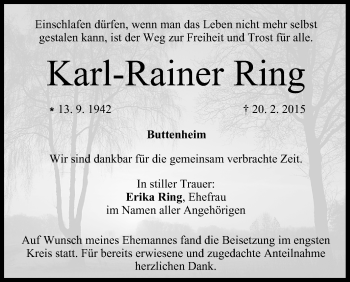 Anzeige von Karl-Rainer Ring von MGO