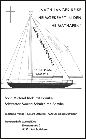 Anzeige von Manfred Richard Klob von MGO