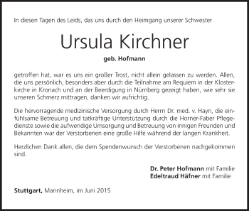 Anzeige von Ursula Kirchner von MGO