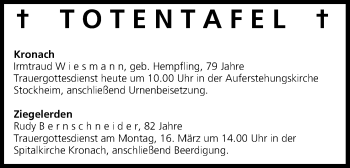 Anzeige von Totentafel, vom 14.03.2015 von MGO