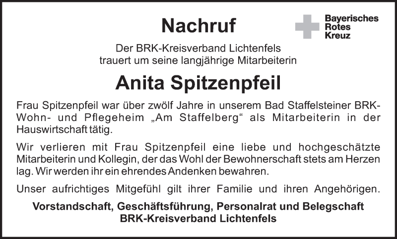  Traueranzeige für Anita Spitzenpfeil vom 23.09.2015 aus MGO