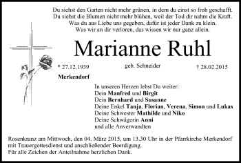 Anzeige von Marianne Ruhl von MGO